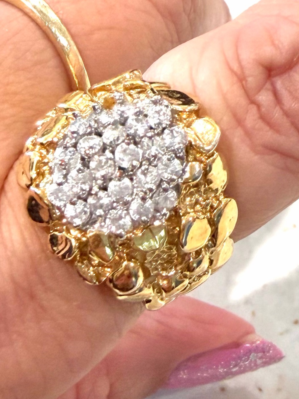 Vintage Seta 18K HGE Cubic Zirconia Cluster Nugget Ring Sz 7-7.5